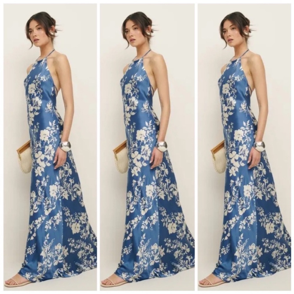 Reformation Blue Halter Sleeveless Gown
